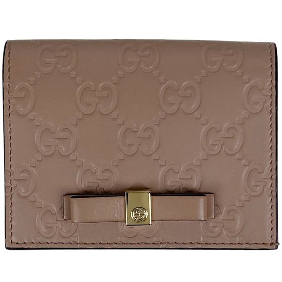 Gucci Ribbon ssima Holder Shimmer Business Billfold Pink Case - Picture 1 of 6
